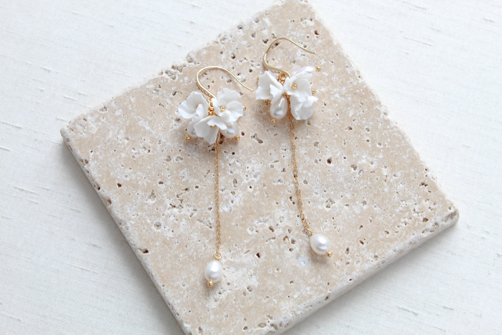 Long floral cluster bridal earrings - MEADOW - Treasures by Agnes