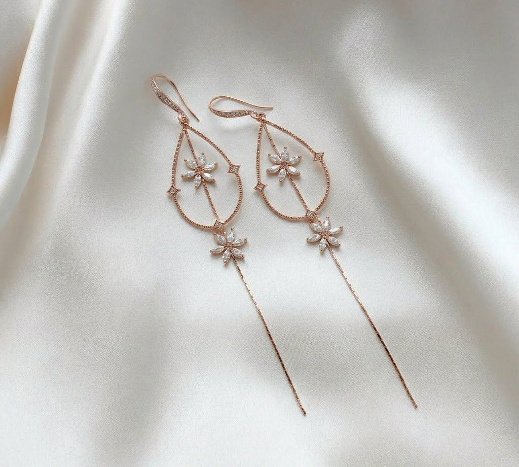Long gold minimalist statement Bridal earrings - SERAPHENA - Treasures by Agnes