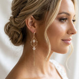 Long gold minimalist statement Bridal earrings - SERAPHENA - Treasures by Agnes