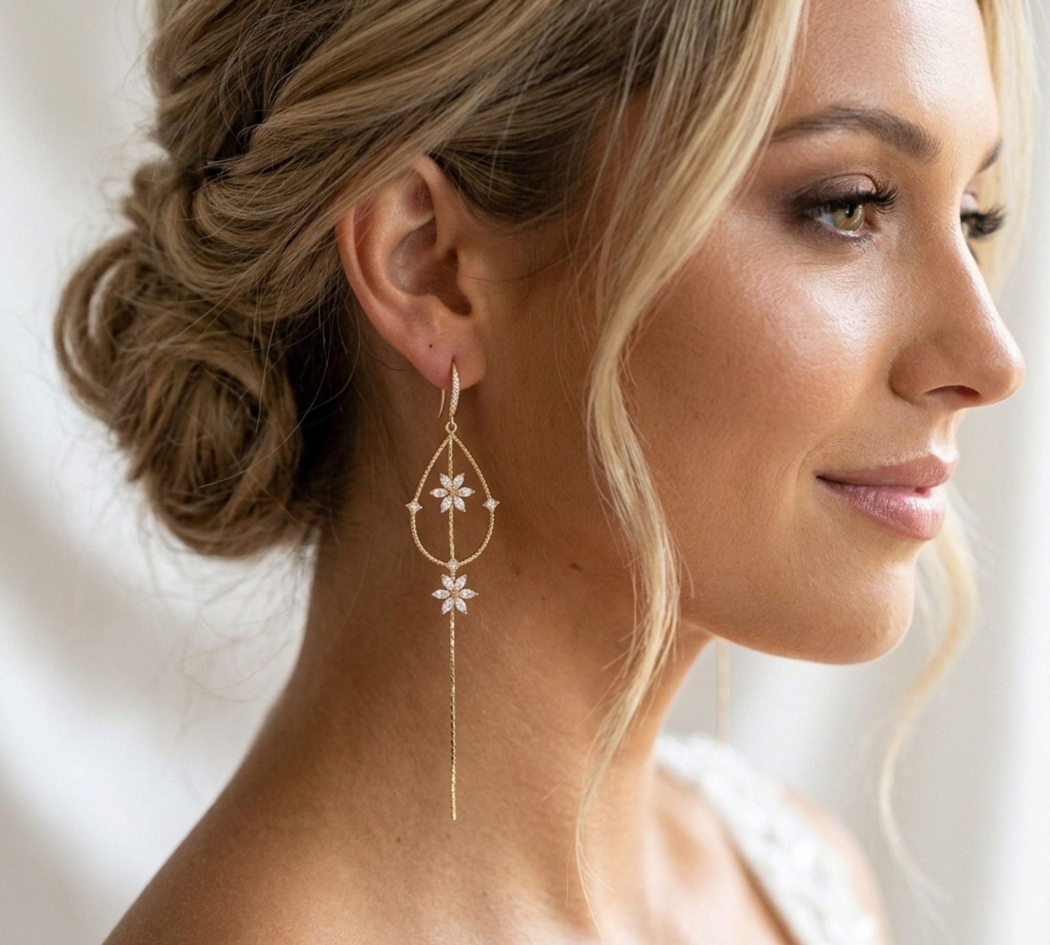 Long gold minimalist statement Bridal earrings - SERAPHENA - Treasures by Agnes