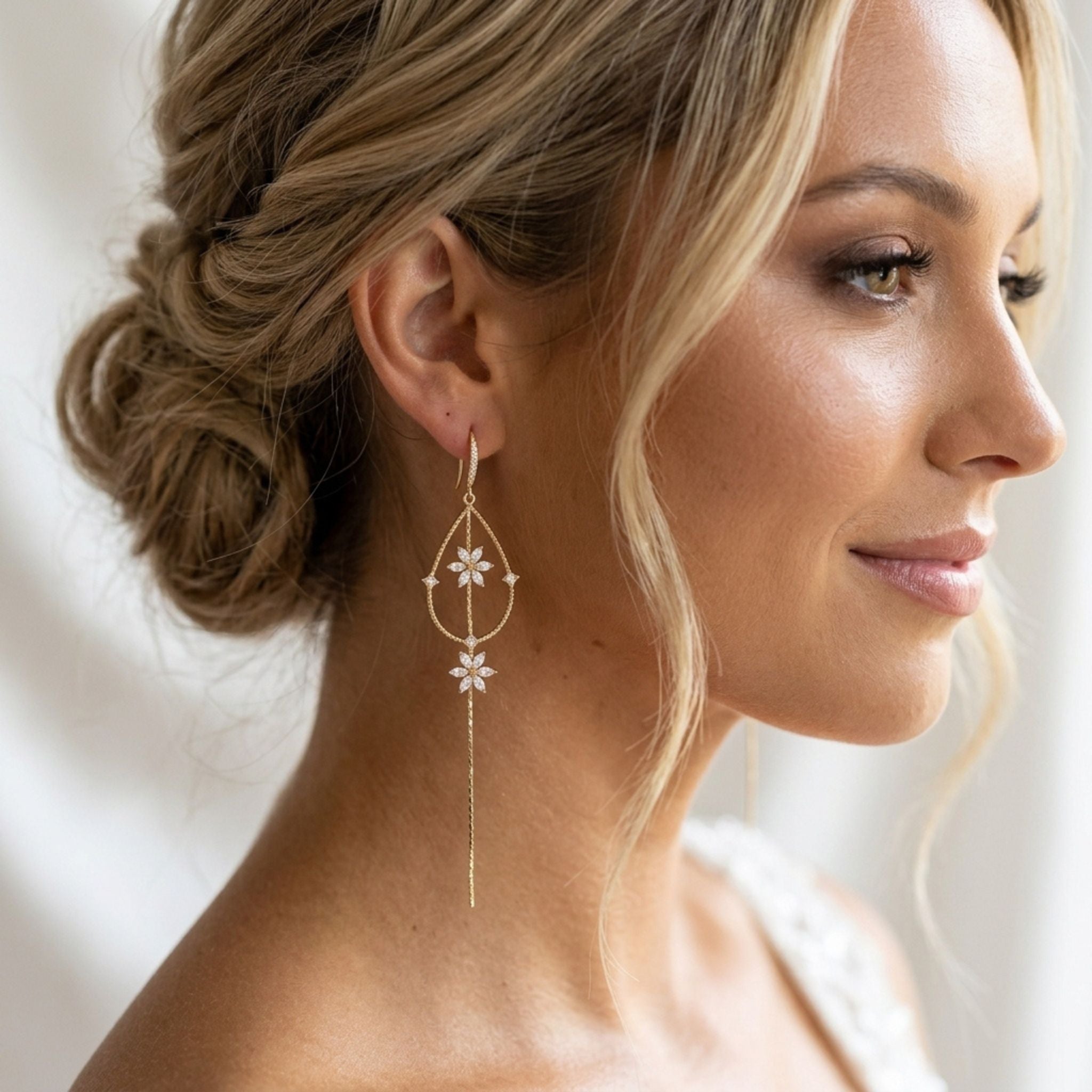 Long gold minimalist statement Bridal earrings - SERAPHENA - Treasures by Agnes