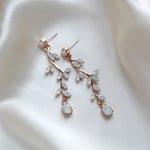 Long Rose gold crystal Bridal earrings - JOY - Treasures by Agnes