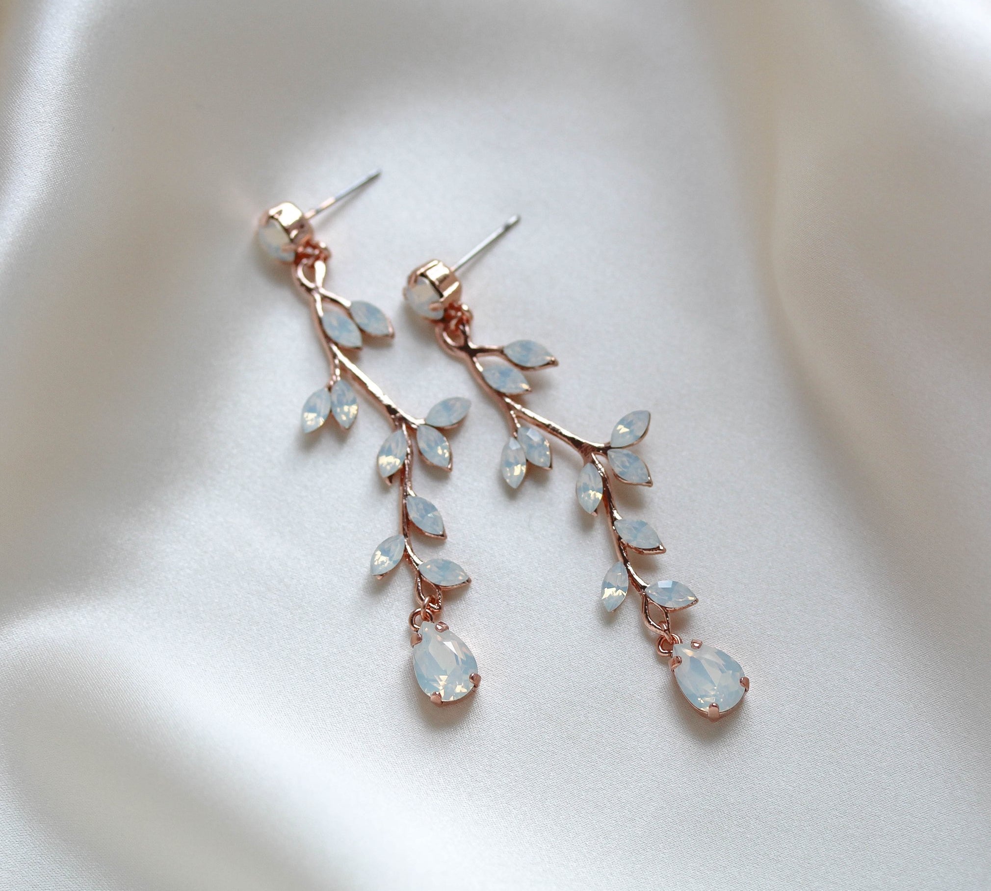 Long Rose gold crystal Bridal earrings - JOY - Treasures by Agnes