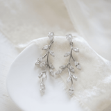 Long Rose gold Cubic Zirconia Bridal earrings - APRILLE - Treasures by Agnes