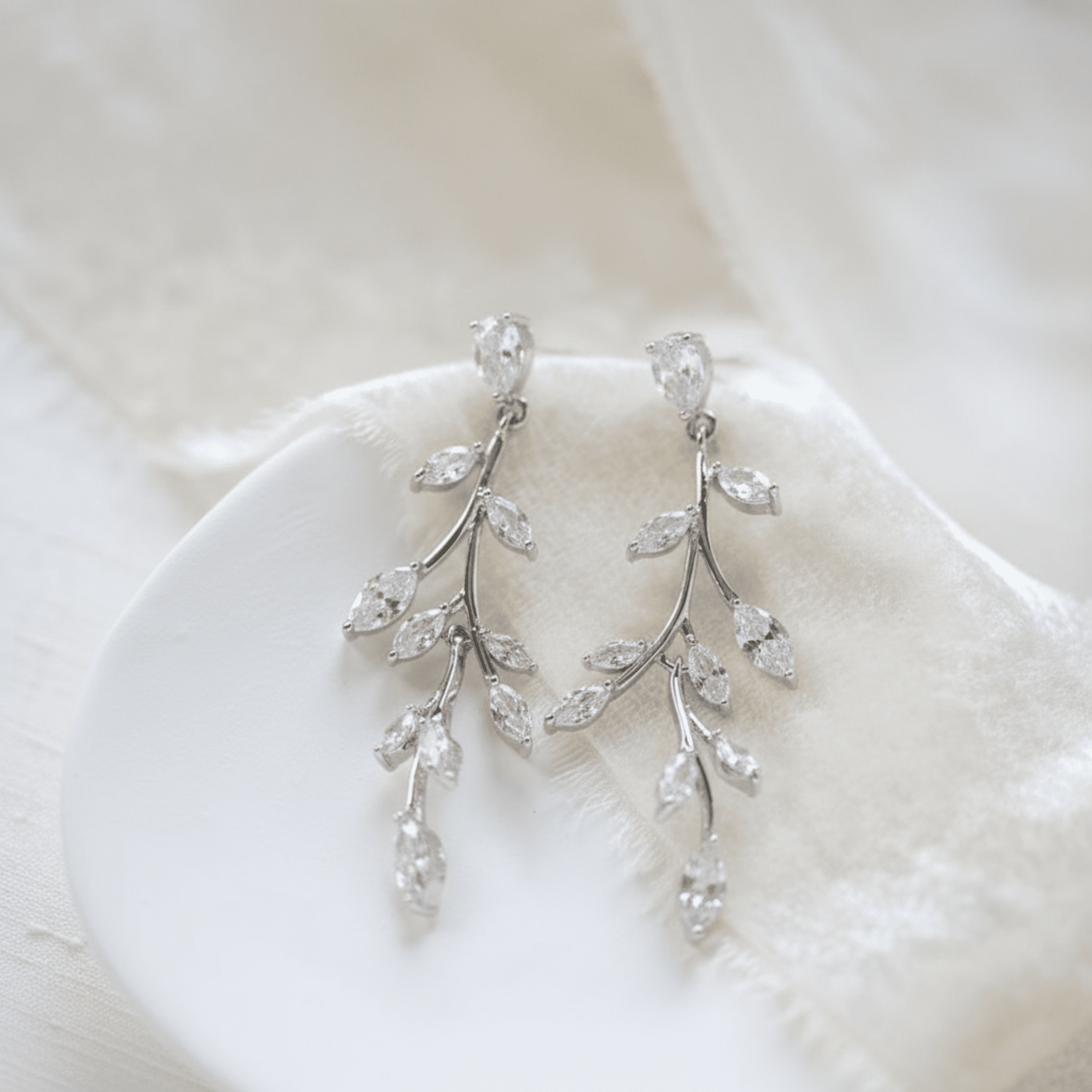 Long Rose gold Cubic Zirconia Bridal earrings - APRILLE - Treasures by Agnes