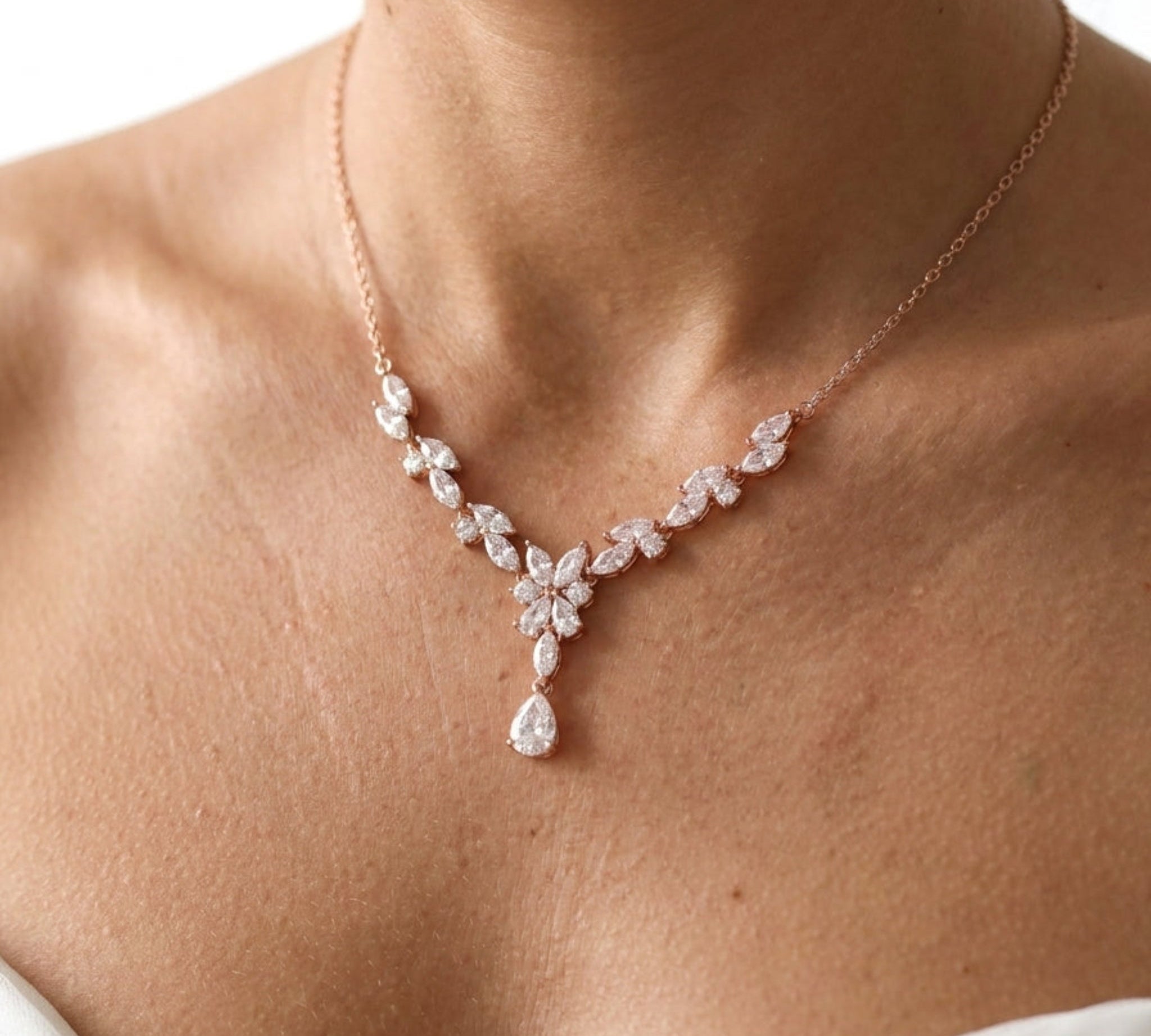 Magnolia Rose Gold CZ Bridal Necklace - Treasures by Agnes