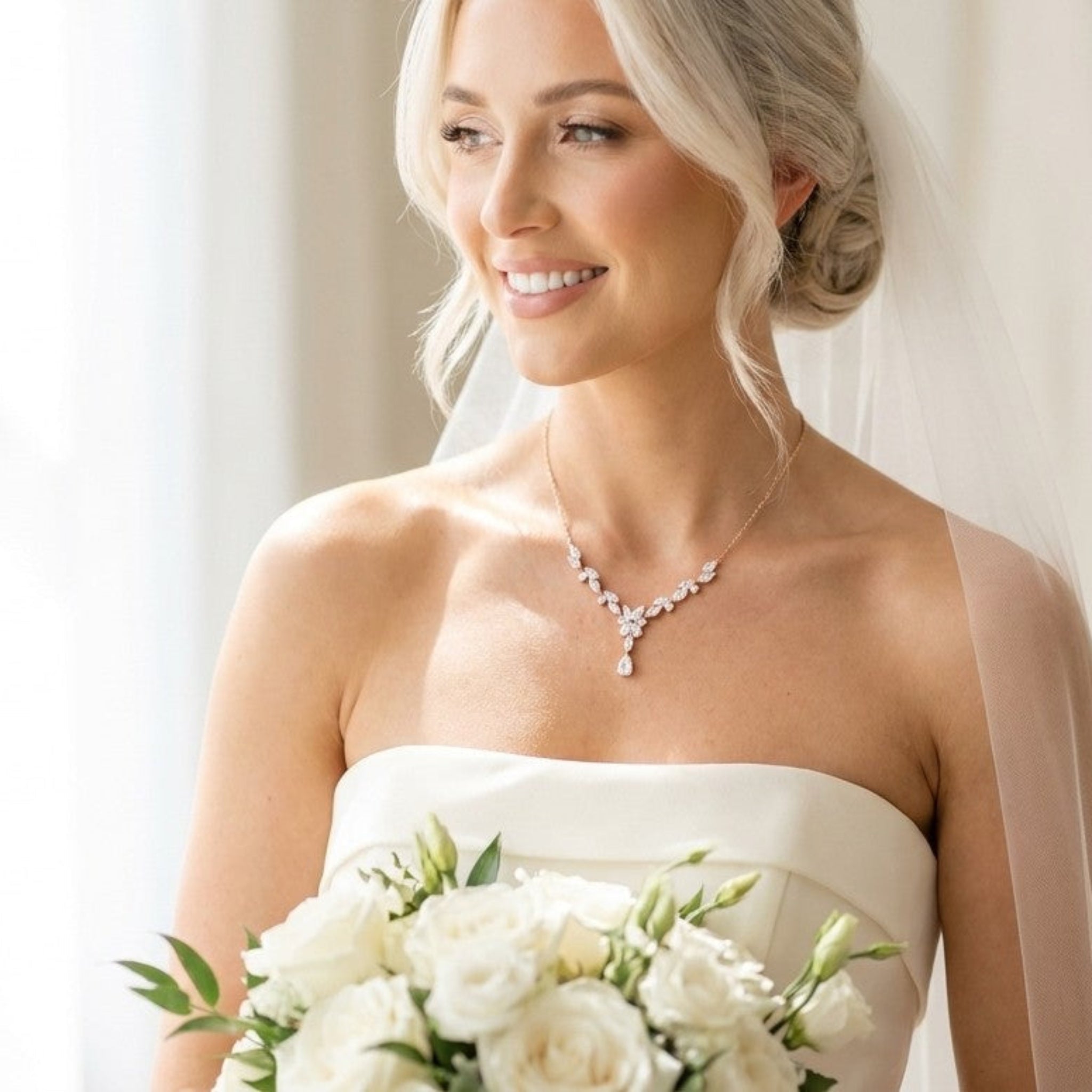 Magnolia Rose Gold CZ Bridal Necklace - Treasures by Agnes