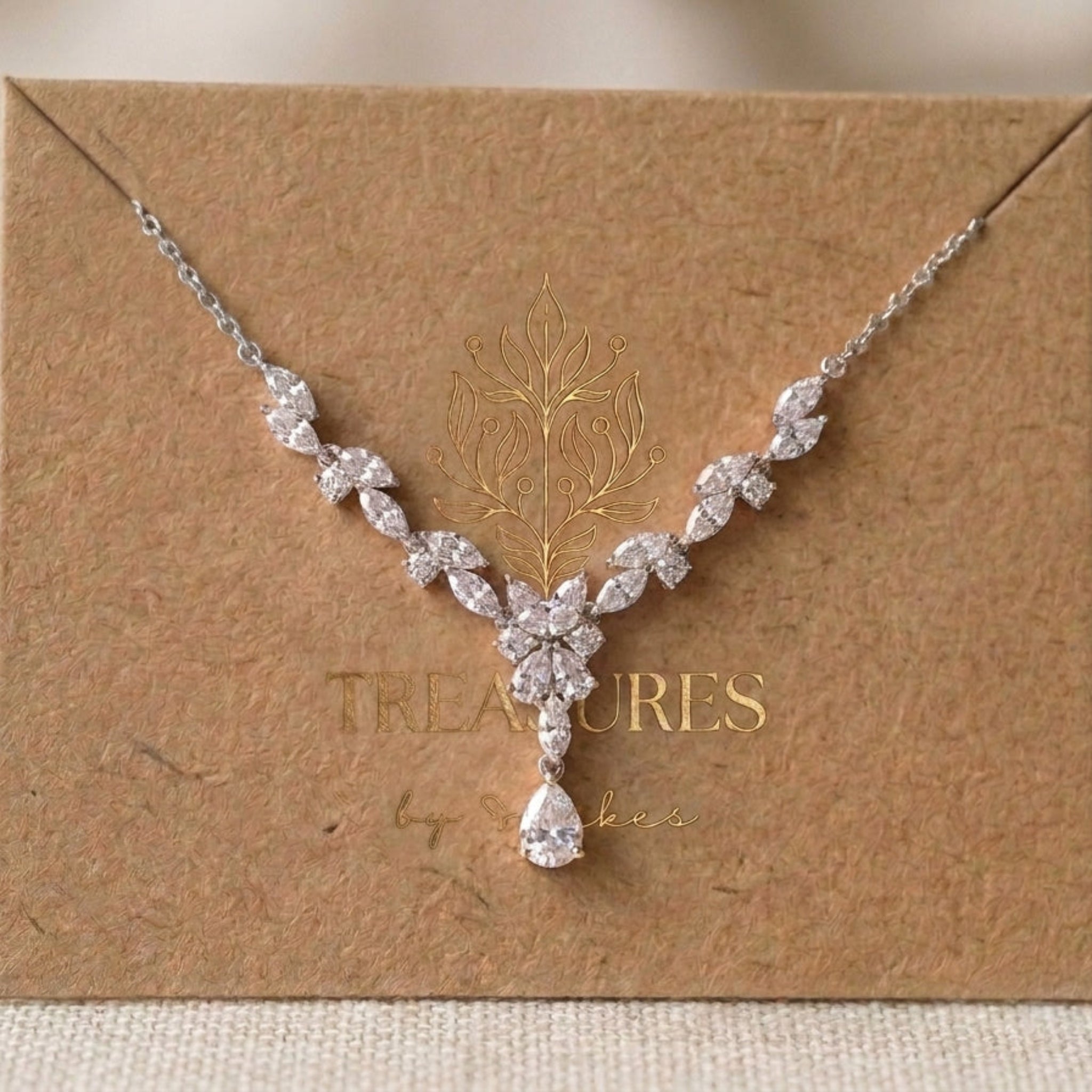 Magnolia Rose Gold CZ Bridal Necklace - Treasures by Agnes