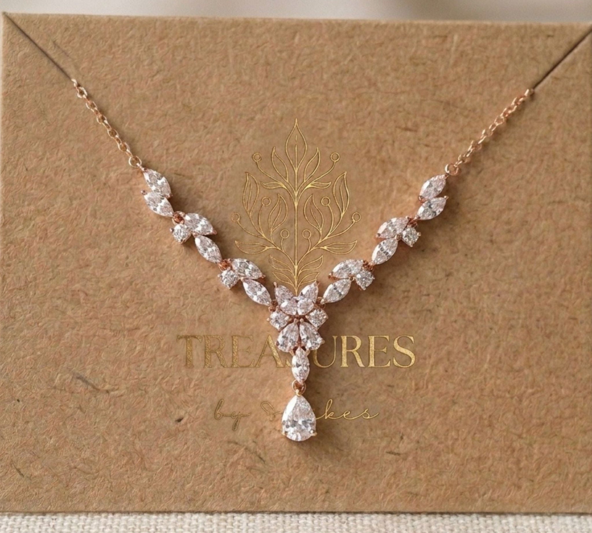 Magnolia Rose Gold CZ Bridal Necklace - Treasures by Agnes