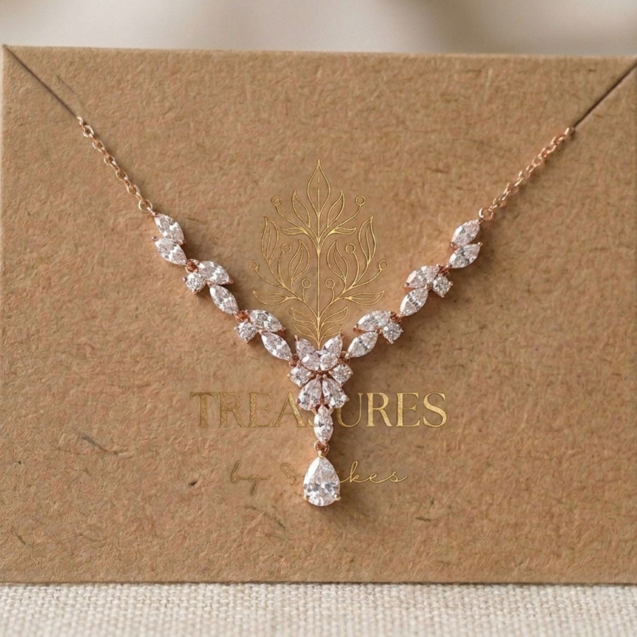 Magnolia Rose Gold CZ Bridal Necklace - Treasures by Agnes