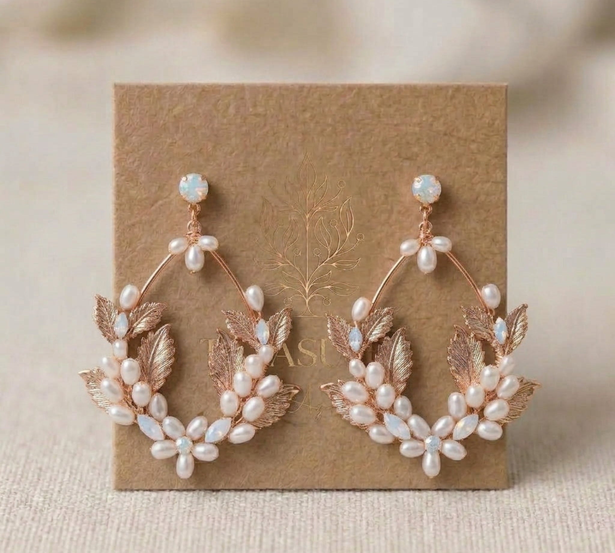 Margo Gold Pearl & White Opal Statement Bridal Earrings - Treasures by Agnes