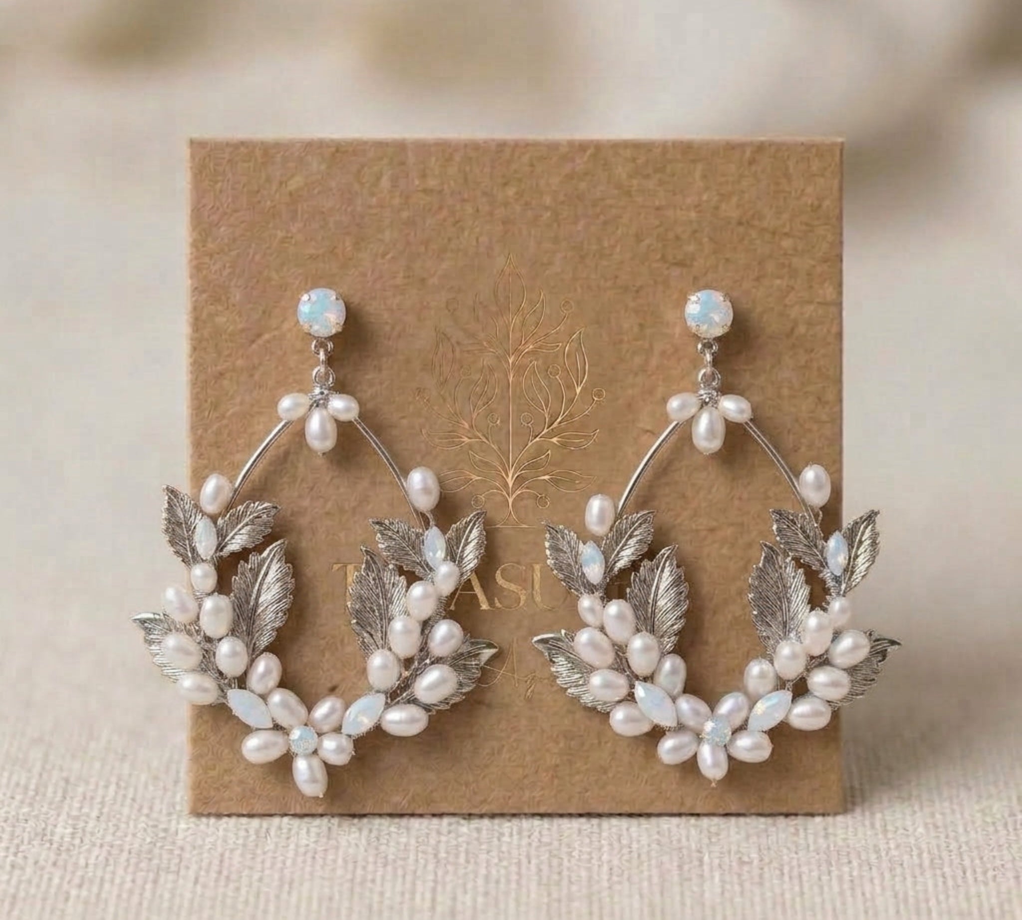 Margo Gold Pearl & White Opal Statement Bridal Earrings - Treasures by Agnes