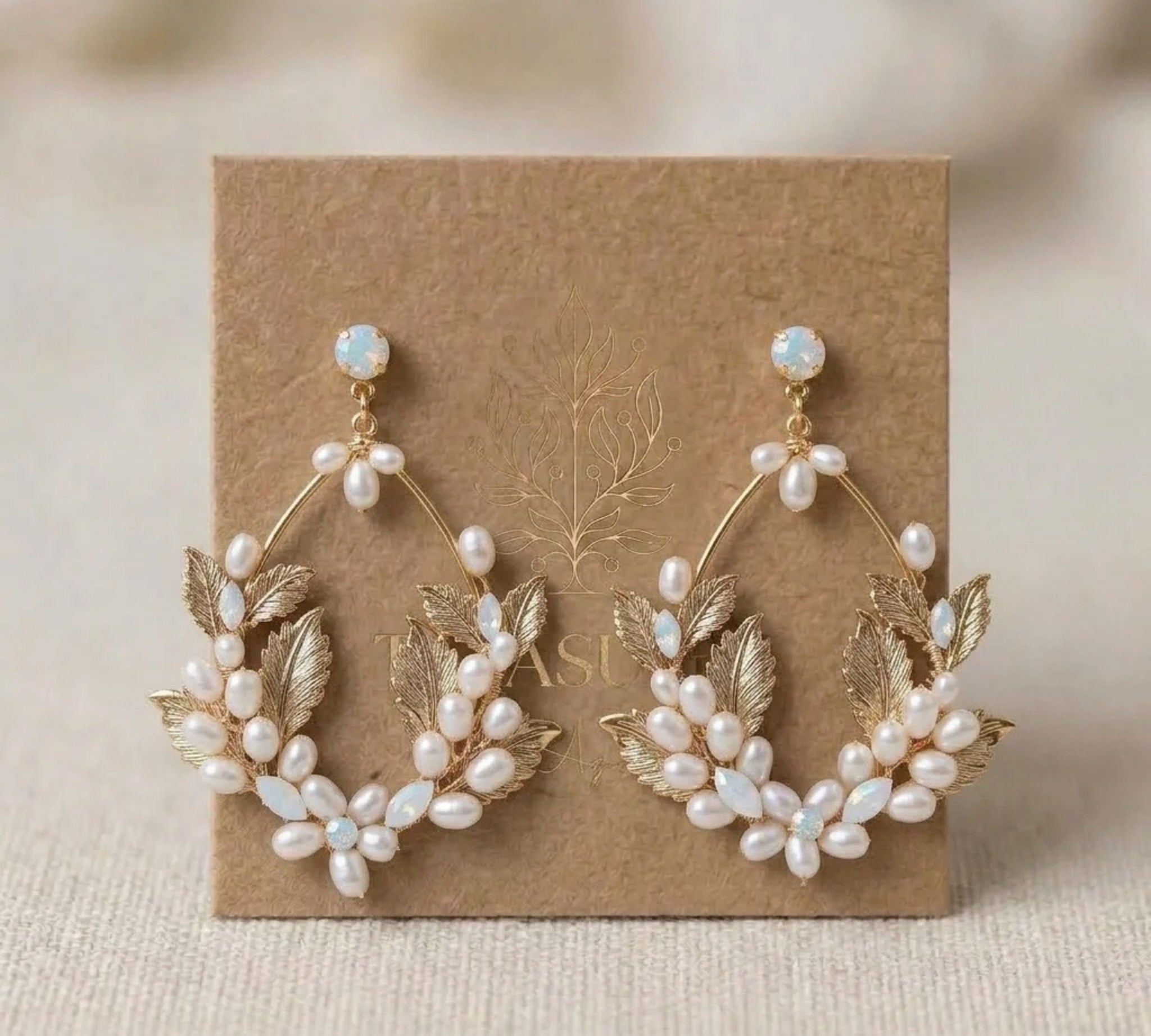 Margo Gold Pearl & White Opal Statement Bridal Earrings - Treasures by Agnes