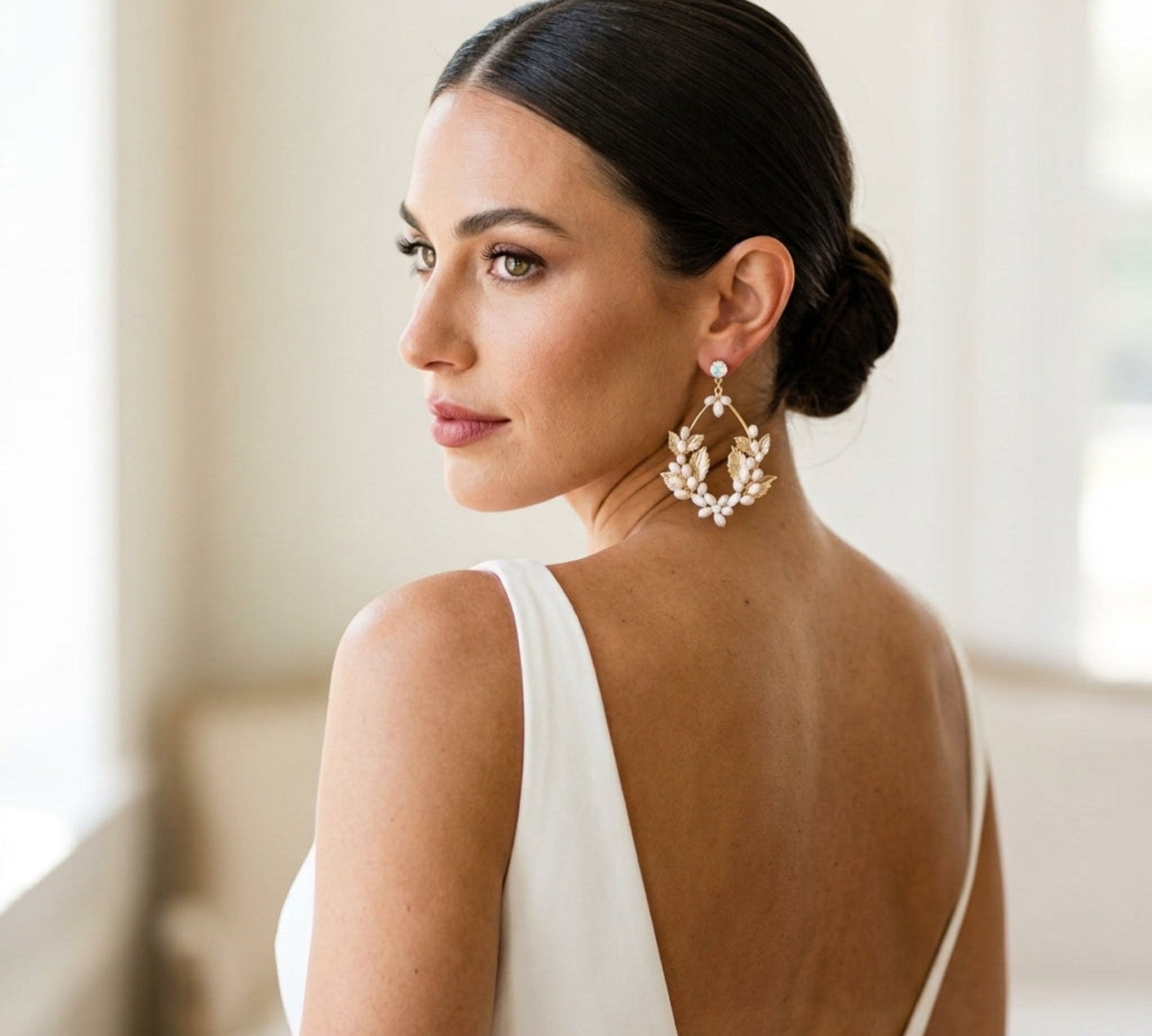 Margo Gold Pearl & White Opal Statement Bridal Earrings - Treasures by Agnes