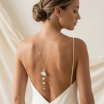 Meadow Floral Backdrop Necklace – Gold Filled Real Pearl Bridal Back Necklace - Treasures by Agnes