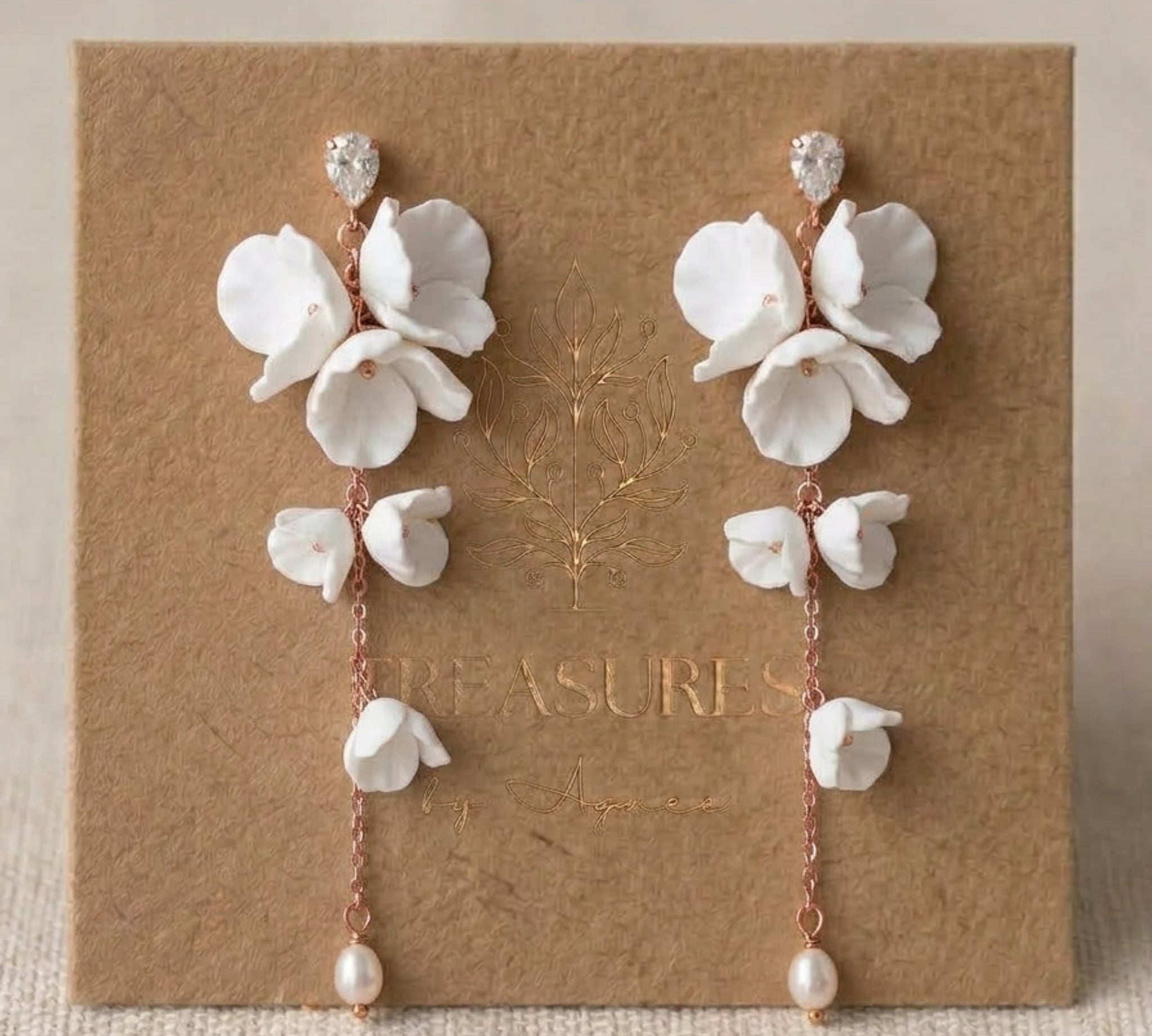 Meadow Gold Floral Pearl Statement Bridal Earrings - Treasures by Agnes