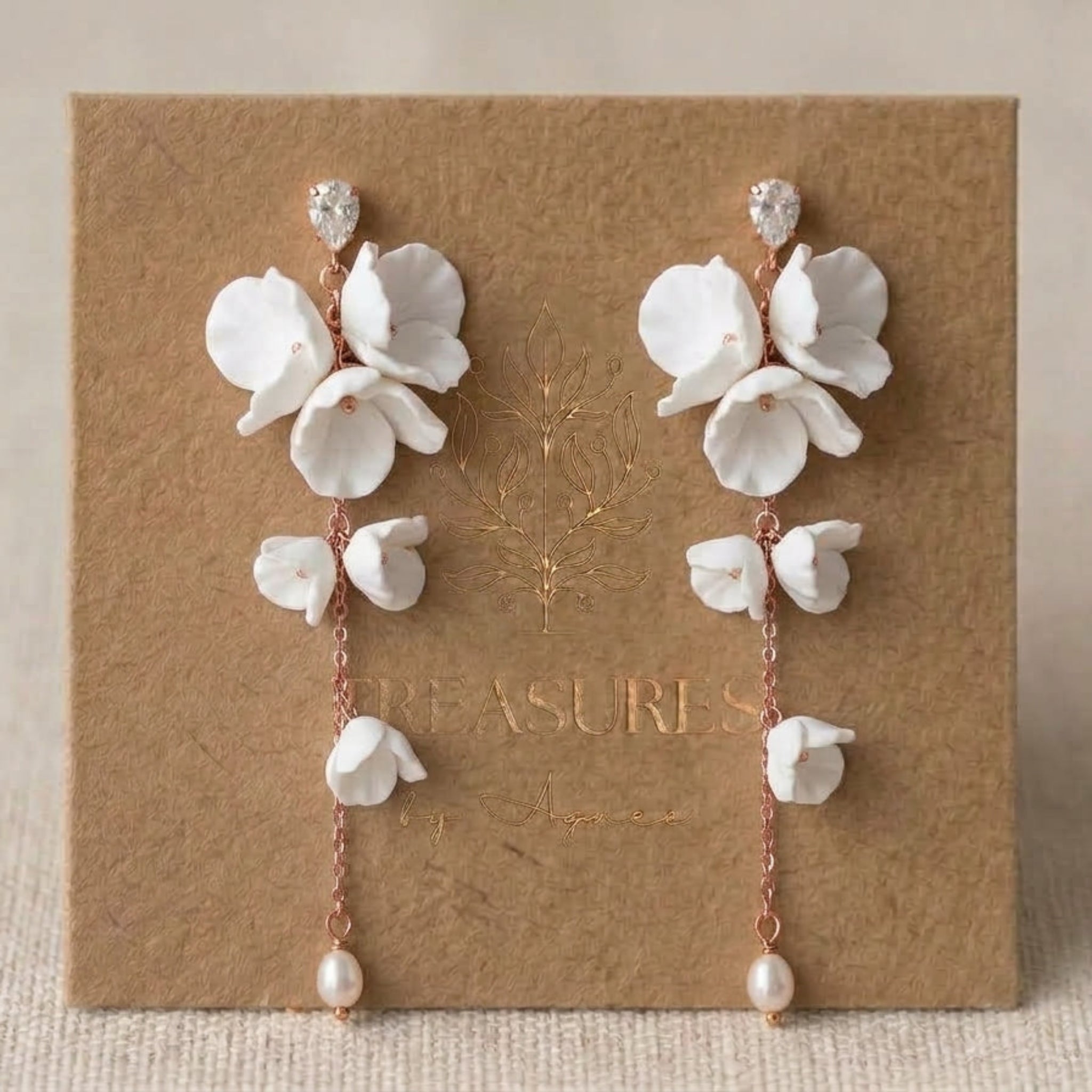Meadow Gold Floral Pearl Statement Bridal Earrings - Treasures by Agnes