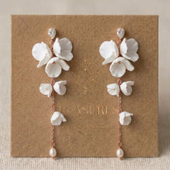Meadow Gold Floral Pearl Statement Bridal Earrings - Treasures by Agnes