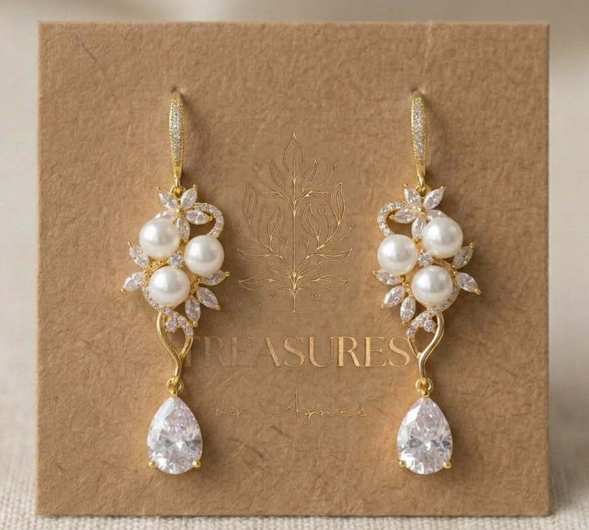 Mia Pearl & CZ Bridal Earrings - Treasures by Agnes