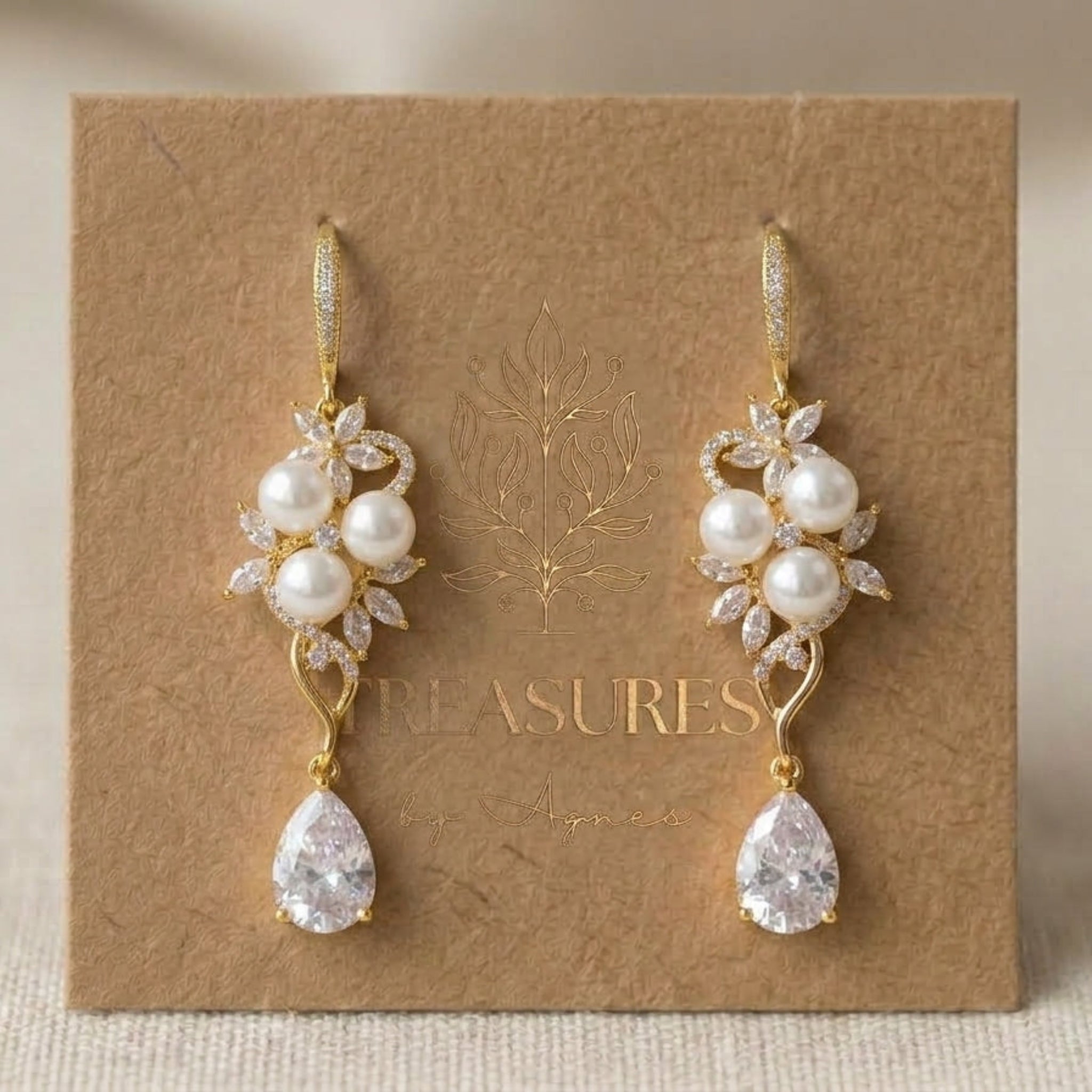 Mia Pearl & CZ Bridal Earrings - Treasures by Agnes