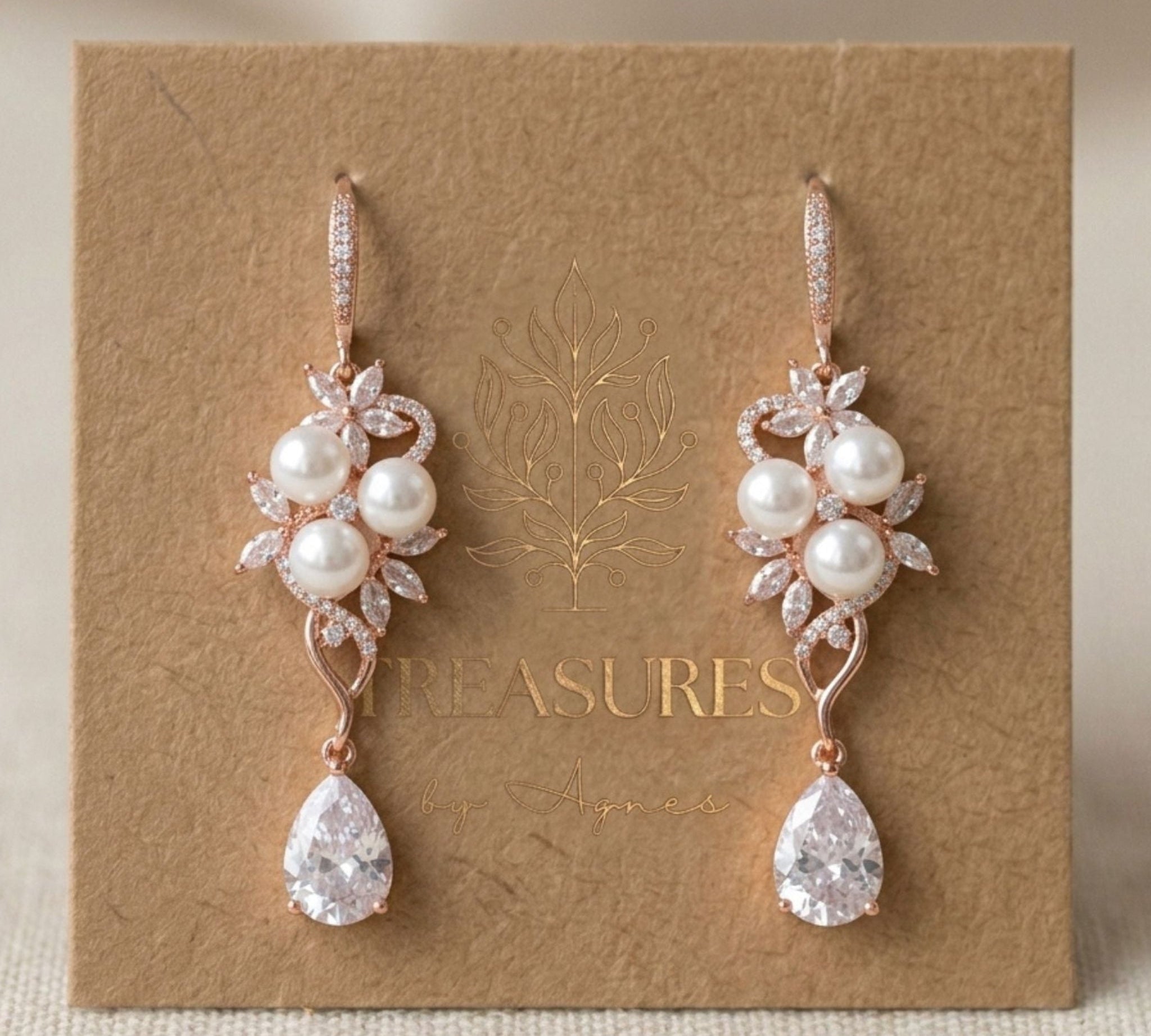 Mia Pearl & CZ Bridal Earrings - Treasures by Agnes