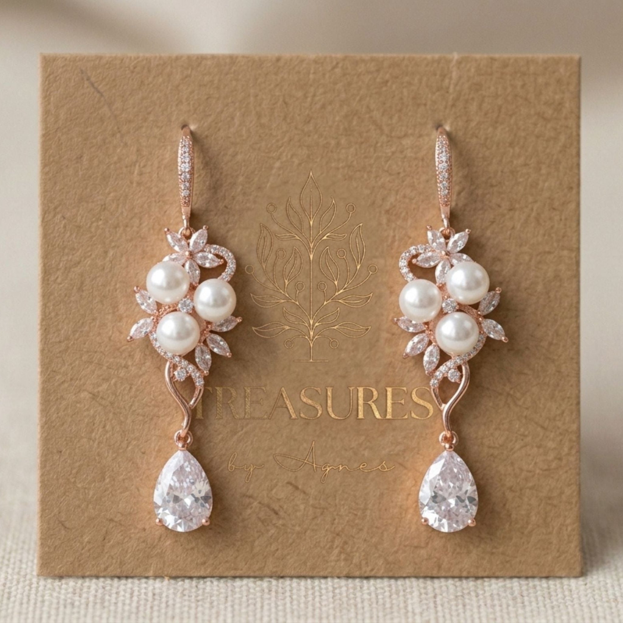 Mia Pearl & CZ Bridal Earrings - Treasures by Agnes