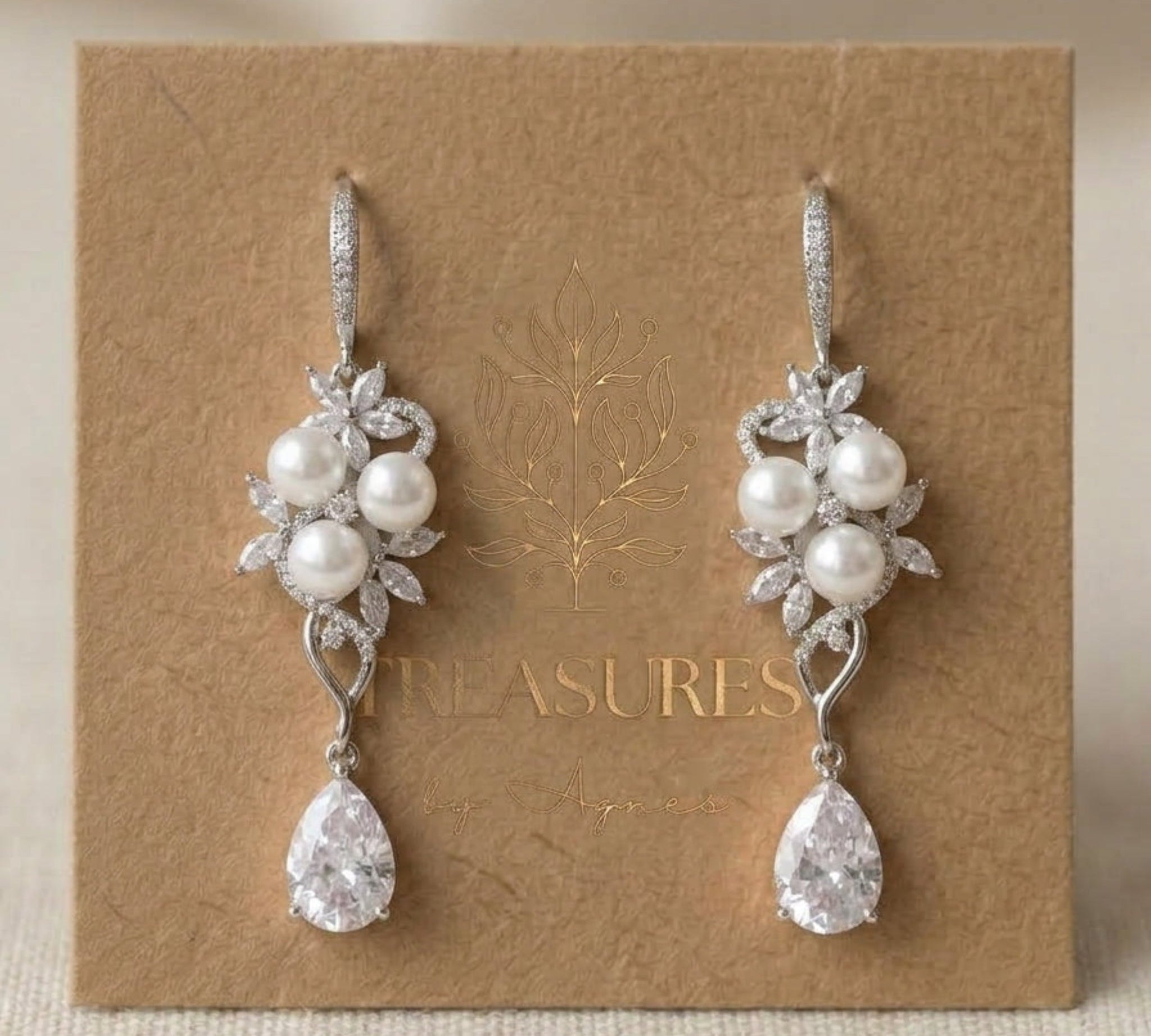 Mia Pearl & CZ Bridal Earrings - Treasures by Agnes