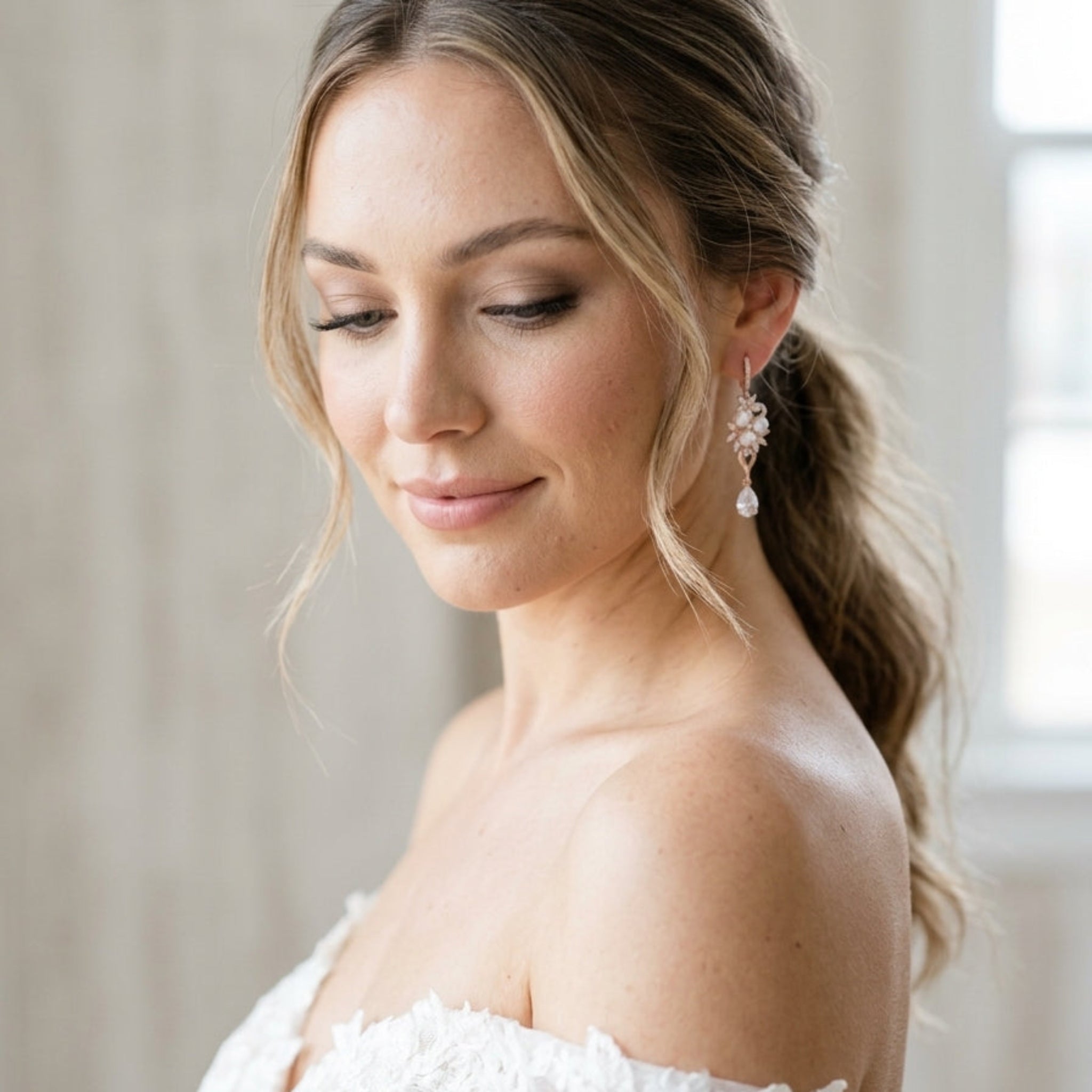 Mia Pearl & CZ Bridal Earrings - Treasures by Agnes