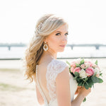 Quinn Bridal Earrings – White Opal & Golden Shadow Teardrop Crystal Earrings - Treasures by Agnes