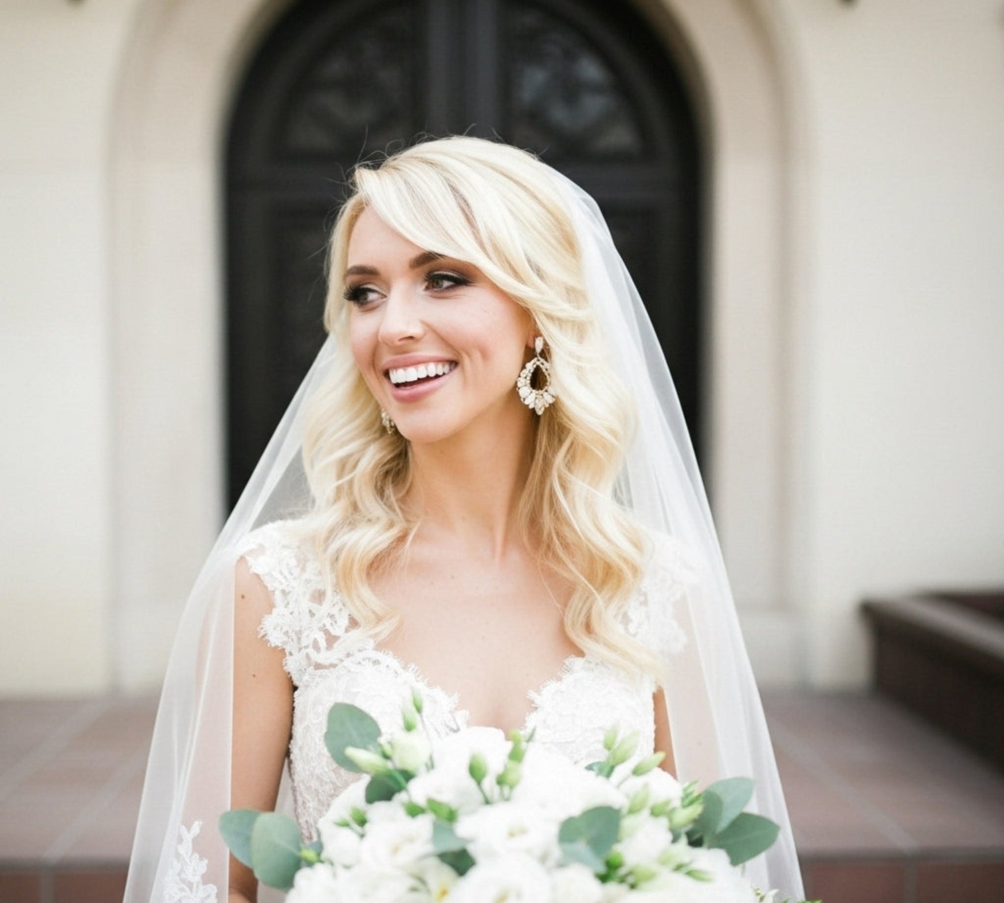 Quinn Bridal Earrings – White Opal & Golden Shadow Teardrop Crystal Earrings - Treasures by Agnes