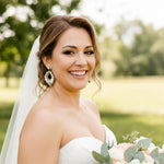 Quinn Bridal Earrings – White Opal & Golden Shadow Teardrop Crystal Earrings - Treasures by Agnes