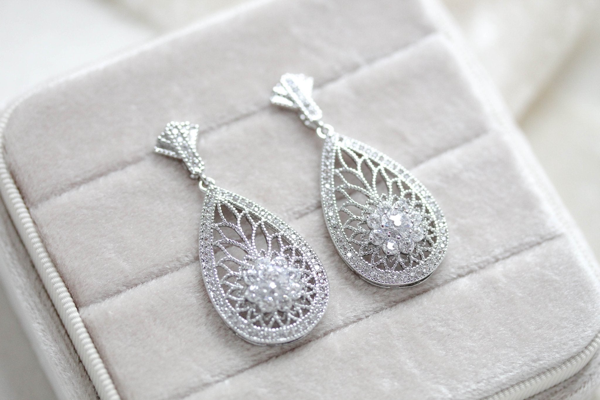 Rose gold Art Deco simulated diamond earrings - CYNTHIA - Treasures by Agnes
