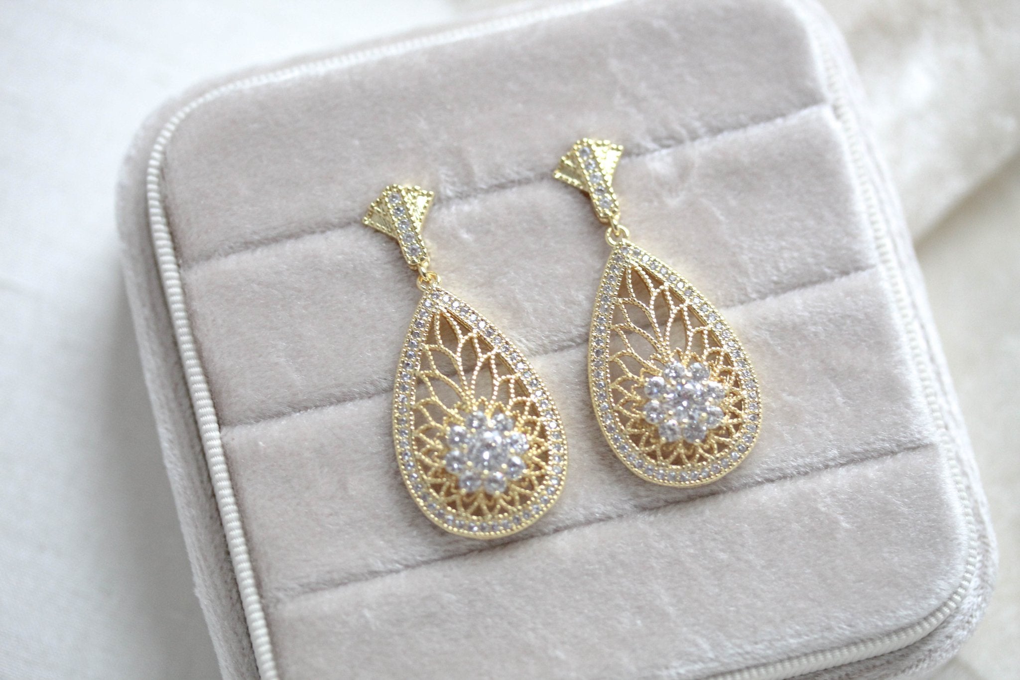 Rose gold Art Deco simulated diamond earrings - CYNTHIA - Treasures by Agnes