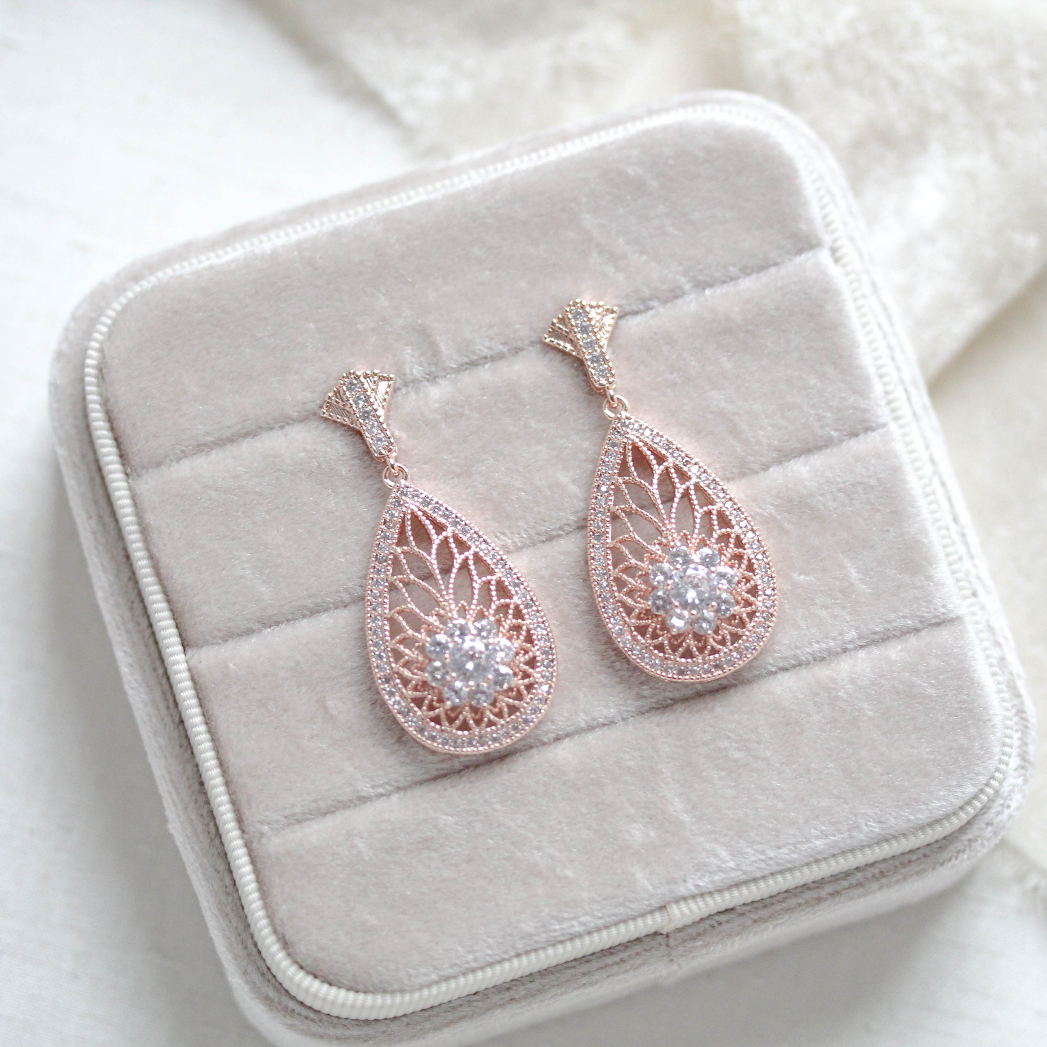 Rose gold Art Deco simulated diamond earrings - CYNTHIA - Treasures by Agnes