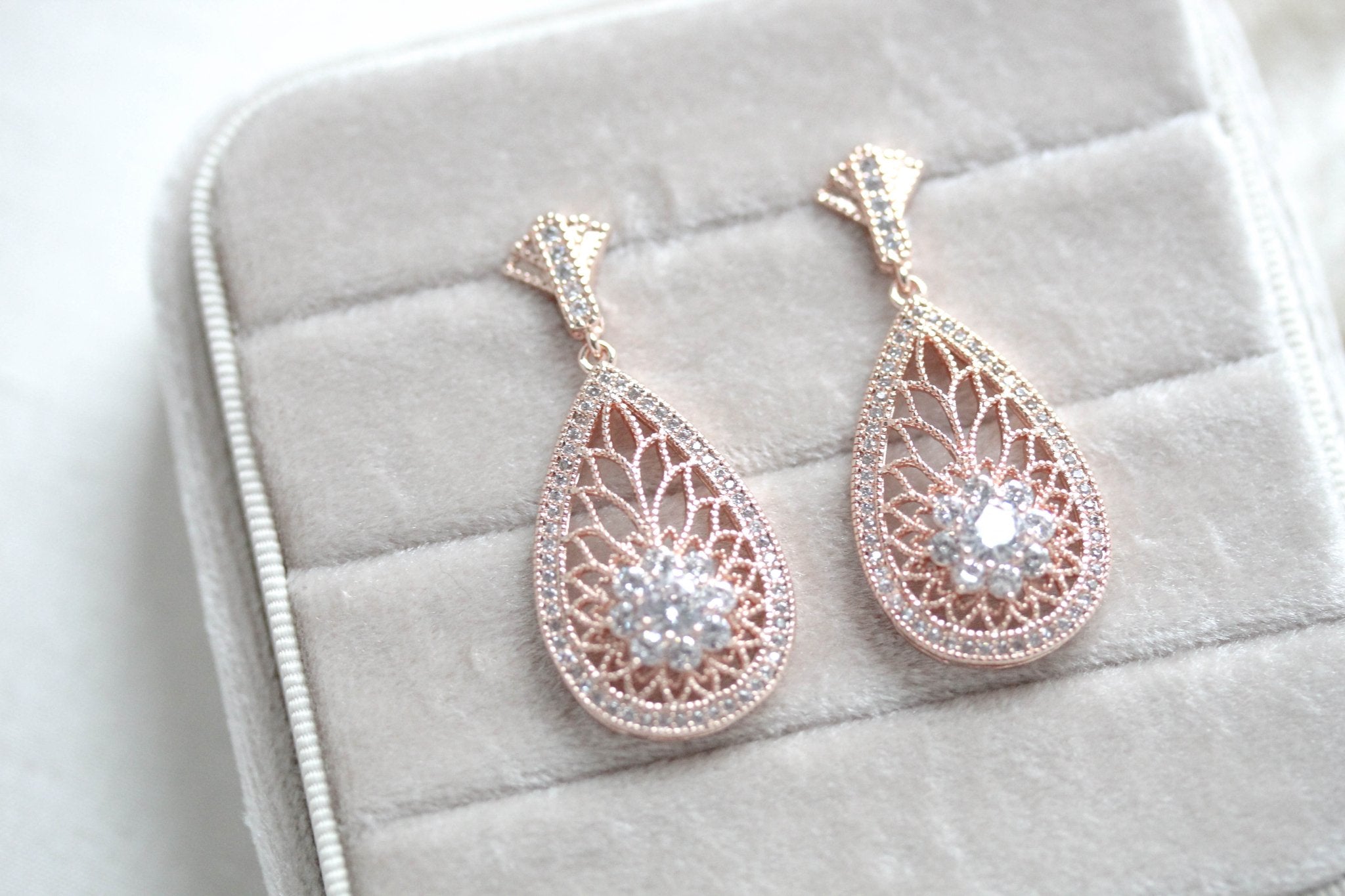 Rose gold Art Deco simulated diamond earrings - CYNTHIA - Treasures by Agnes