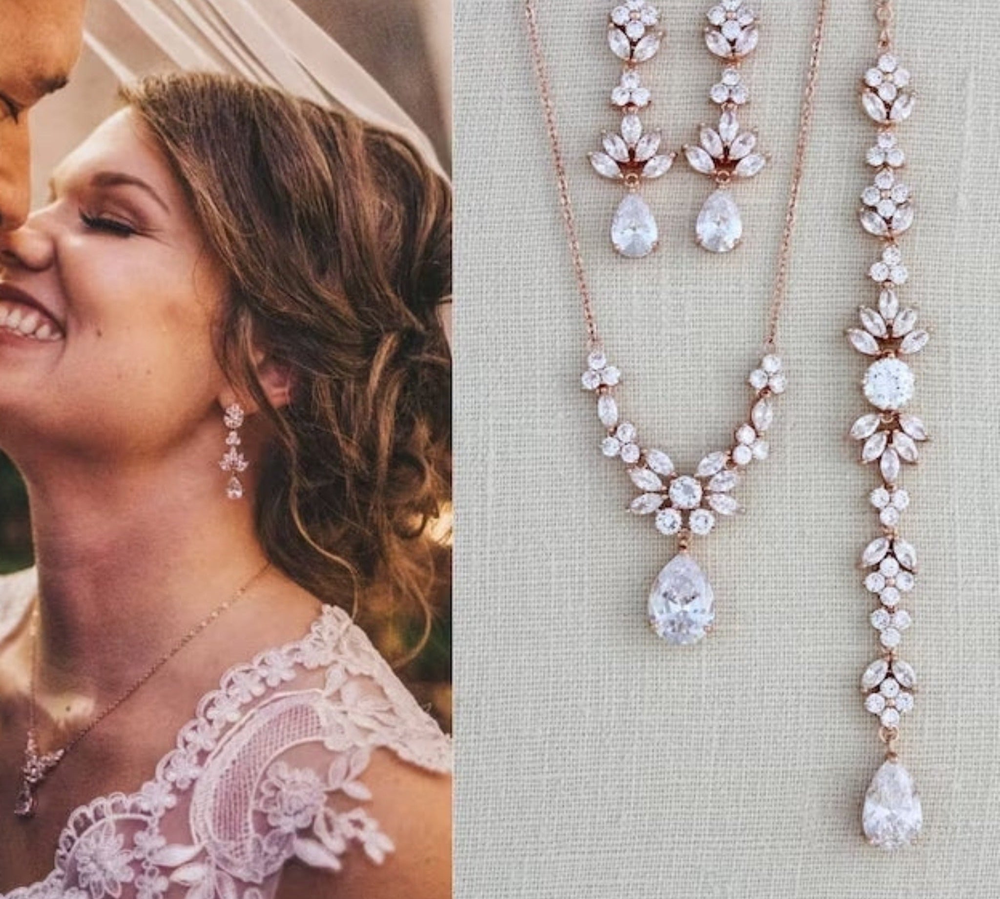 Rose gold backdrop necklace set- AVA - Treasures by Agnes