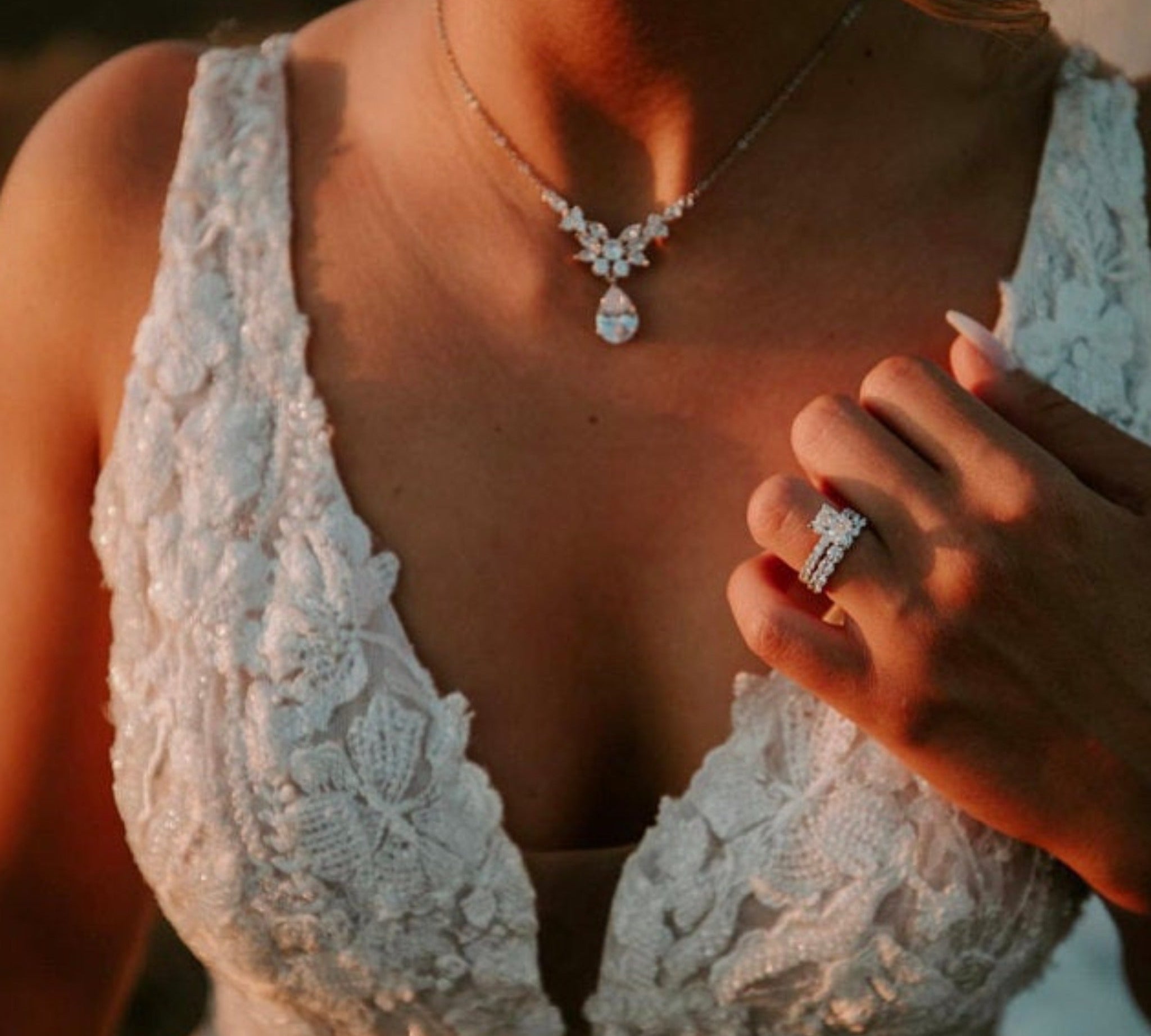 Rose gold backdrop necklace set- AVA - Treasures by Agnes