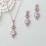 Rose gold Bridal earrings and necklace set - PAIGE - Treasures by Agnes