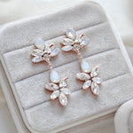 Rose gold bridal earrings with white opal crystals - Bridgette - Treasures by Agnes