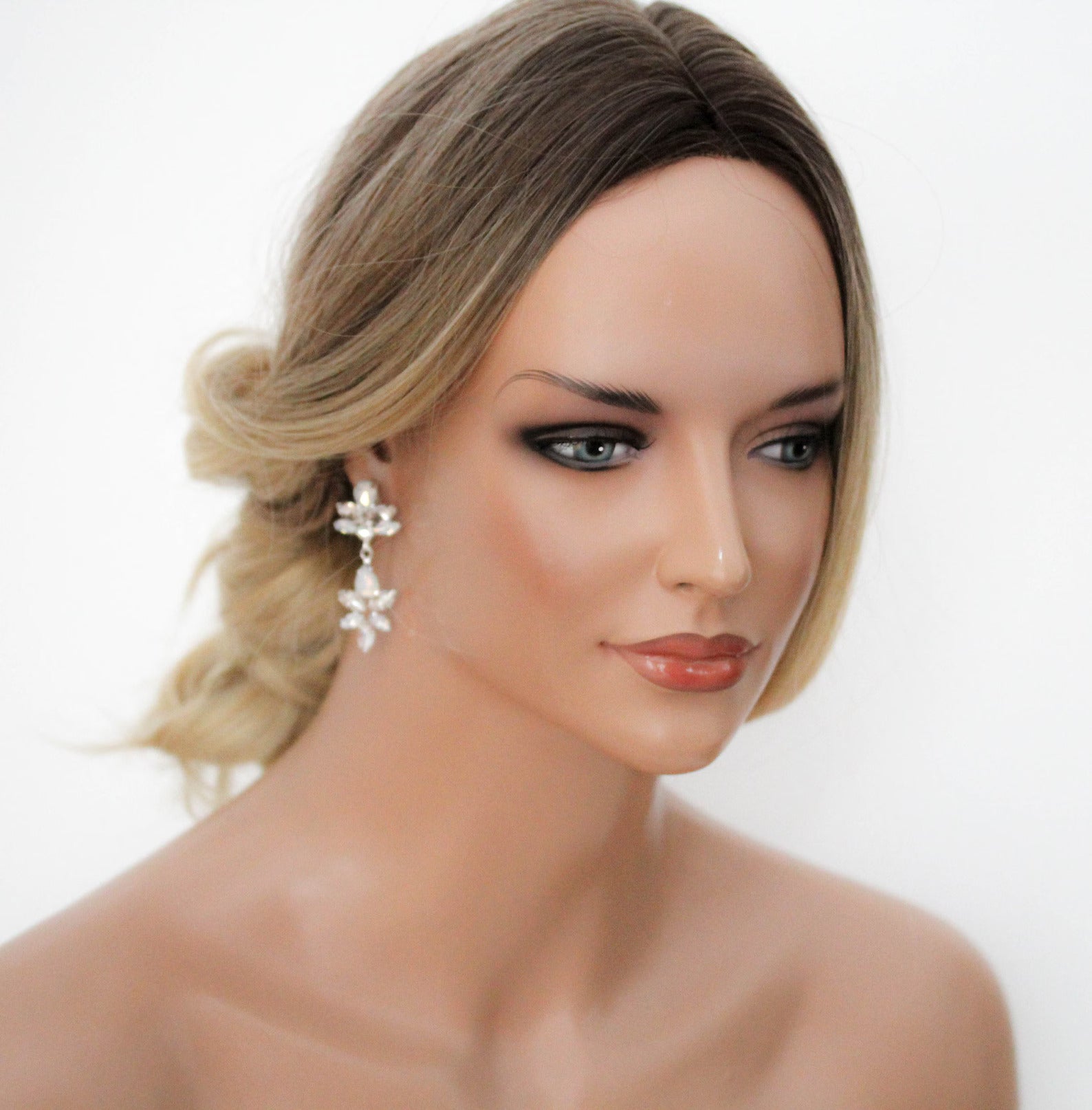 Rose gold bridal earrings with white opal crystals - Bridgette - Treasures by Agnes