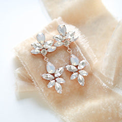 Rose gold bridal earrings with white opal crystals - Bridgette - Treasures by Agnes