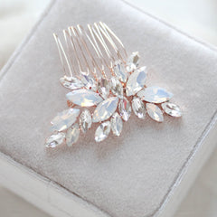 Rose gold bridal hair accessory with white opal crystal - BRIDGETTE - Treasures by Agnes