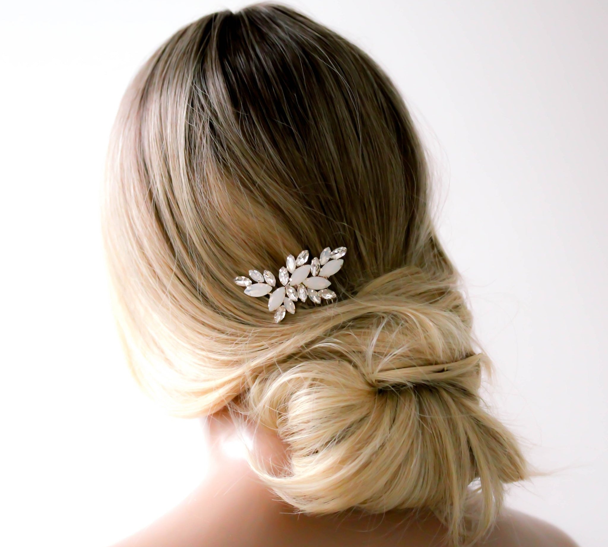 Rose gold bridal hair accessory with white opal crystal - BRIDGETTE - Treasures by Agnes