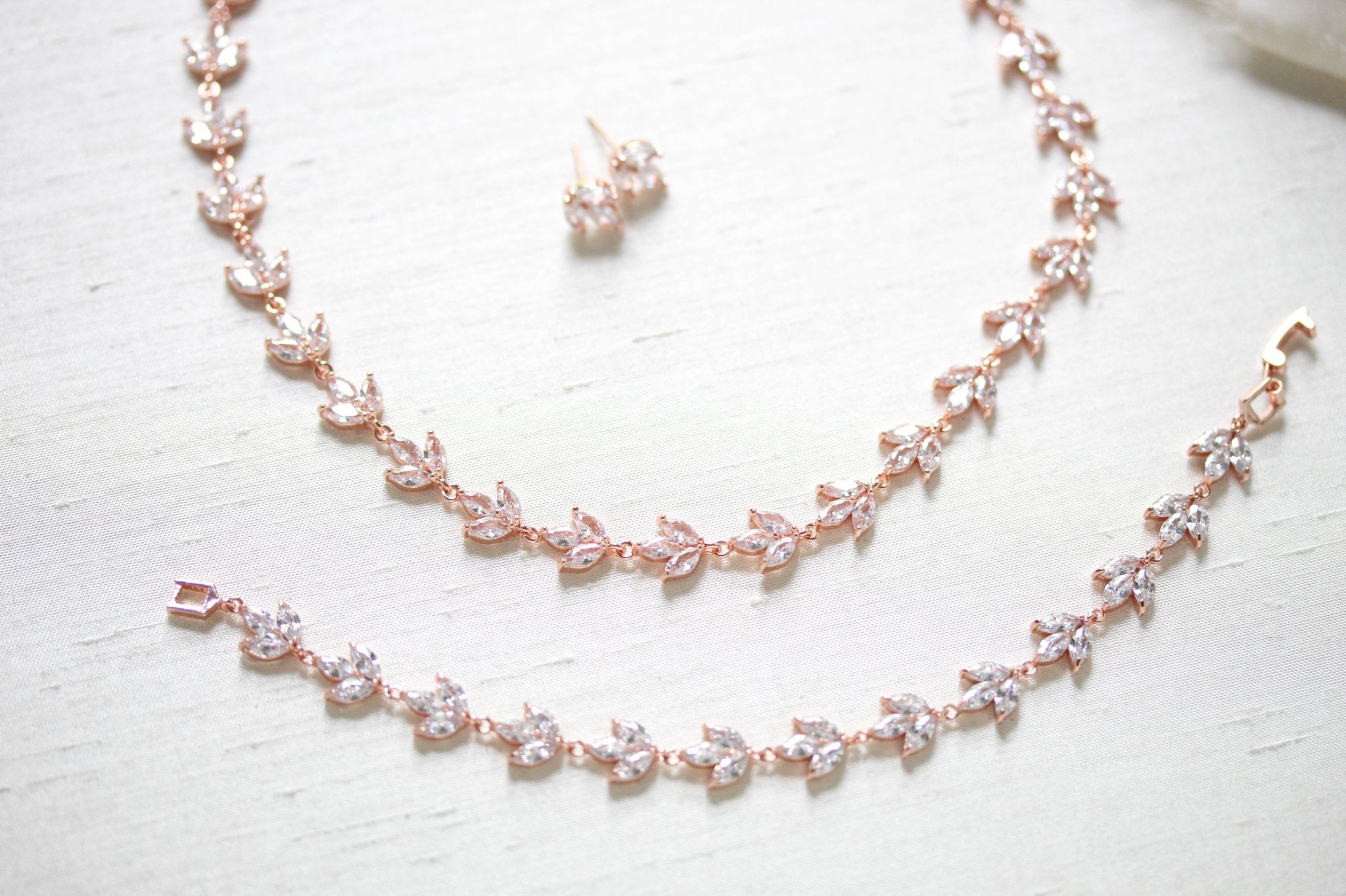 Rose gold Bridal jewelry set with Marquis stones - LAUREN - Treasures by Agnes