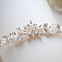 Rose gold bridal tiara with white opal crystals - BRIDGETTE - Treasures by Agnes