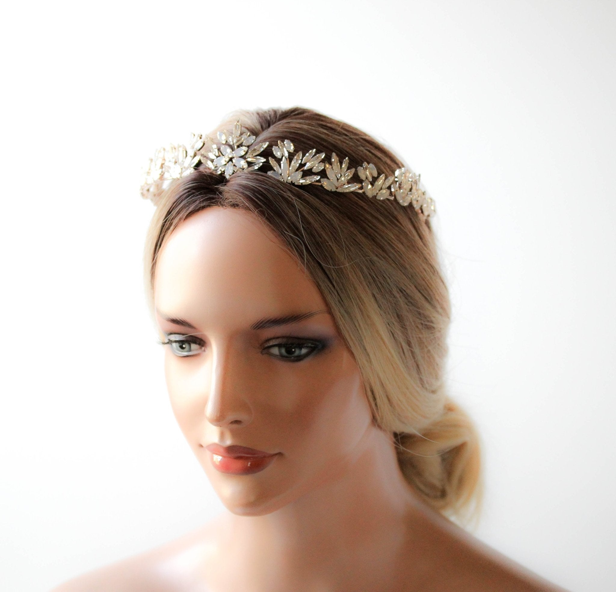 Rose gold bridal tiara with white opal crystals - BRIDGETTE - Treasures by Agnes