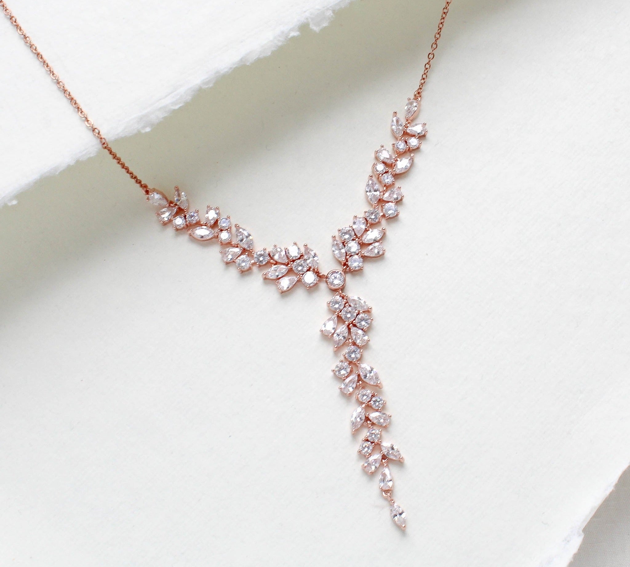 Rose gold Bridal Y necklace - JAMIE - Treasures by Agnes