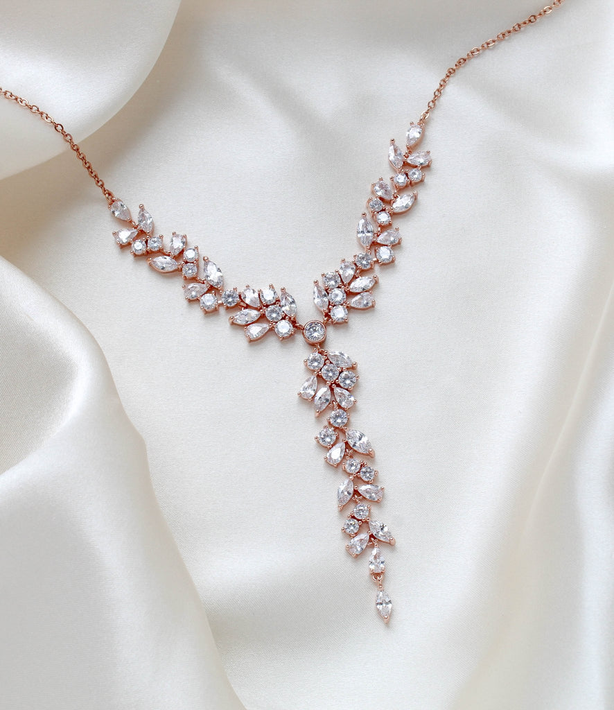 Rose gold Bridal Y necklace - JAMIE - Treasures by Agnes