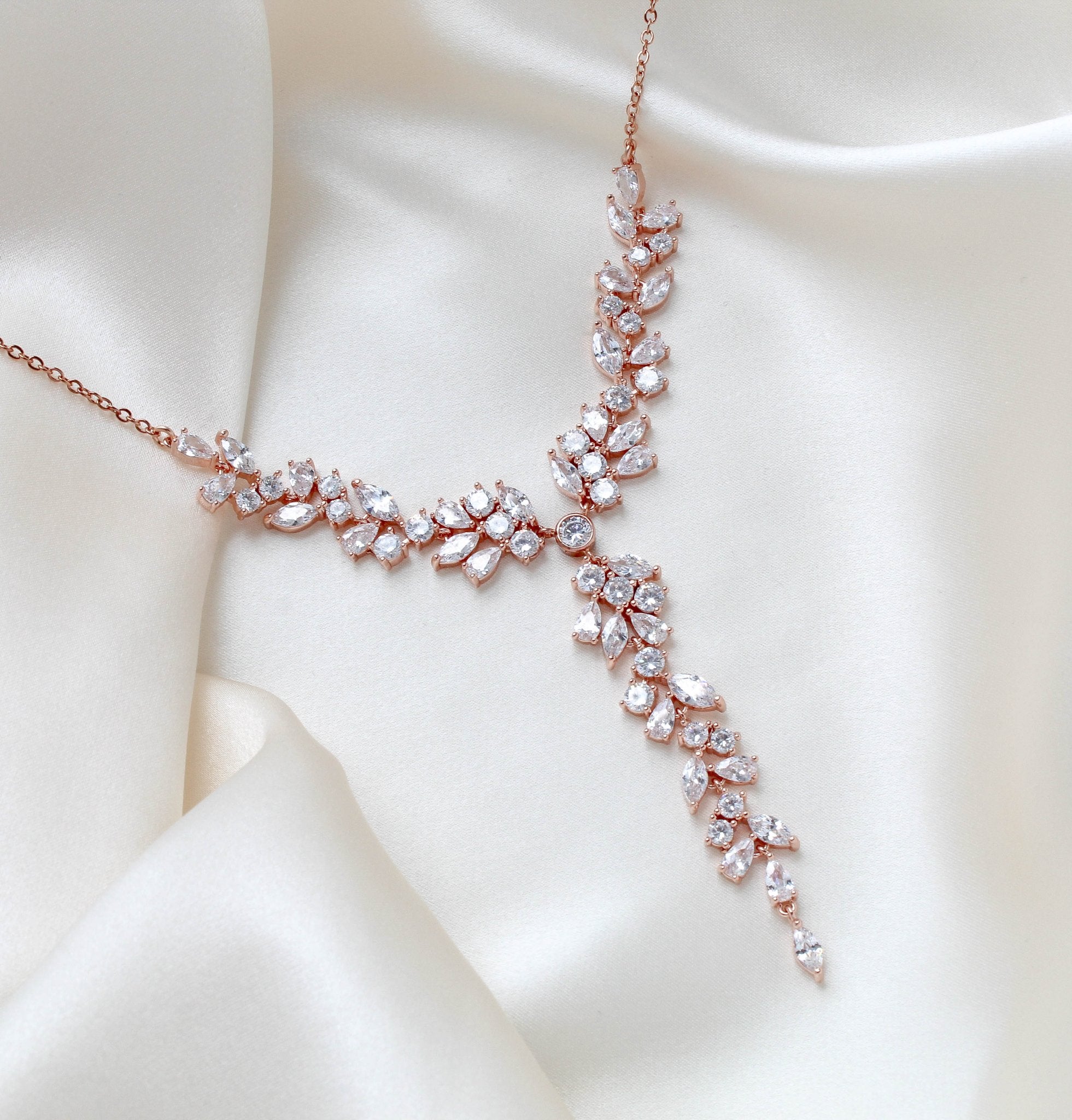 Rose gold Bridal Y necklace - JAMIE - Treasures by Agnes