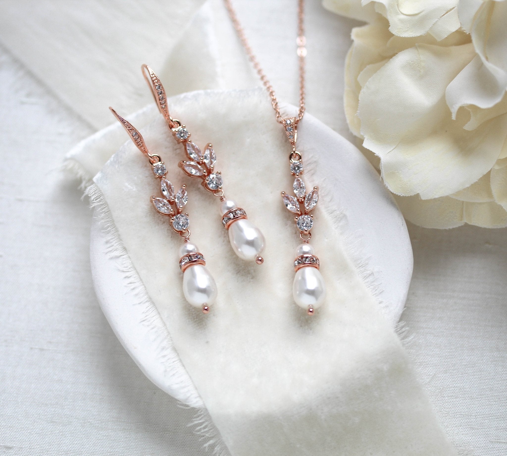 Rose gold Cubic Zirconia Bridal or Bridesmaid jewelry set - LAUREN - Treasures by Agnes